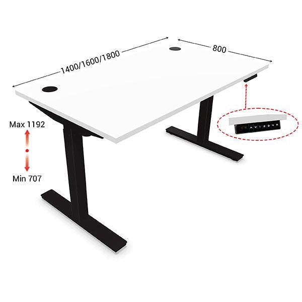 Bh Home Energize 55W x 24D Electric Height Adjtable Standing Desk in Basic White, Ergonomic Sit-Stand Computer Table for Home Office